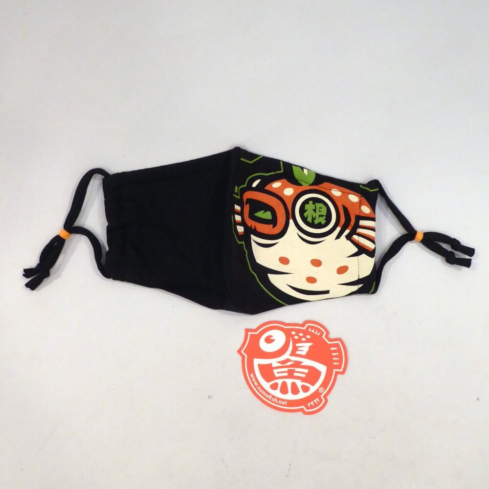 NEW SUMOFISH BRAND BLACK CLOTH FACE MASK FULL COLOR SCREEN PRINT FISH ADULT SIZE